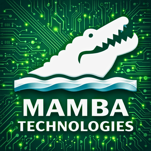 Mamba Technologies logo: a white Mamba mark on green circuit artwork